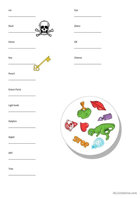 Spot It! Game Vocabulary for Kids: English ESL worksheets pdf & doc