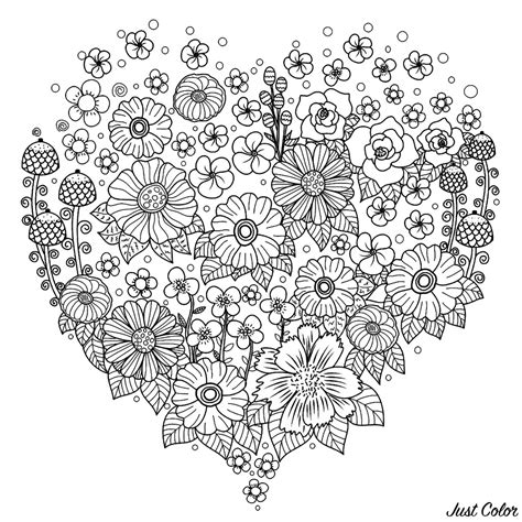 Heart With Flowers Coloring Pages