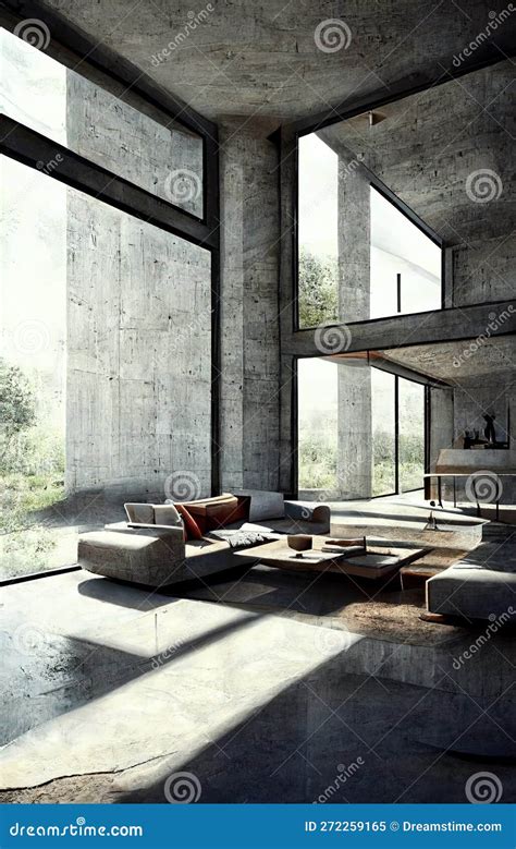 Concrete House, Luxurious Modern Interior, Minimalistic Design. Generative Ai Stock Illustration ...