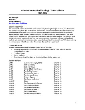 Fillable Online Human Anatomy Physiology Course Syllabus 2015-2016 Fax Email Print - pdfFiller