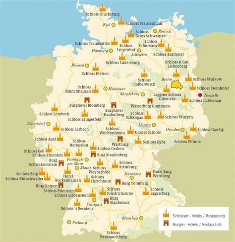 Castles in Germany map - Map of Germany castles (Western Europe - Europe)