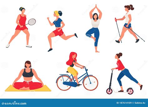 Women Performing Various Physical Activities Stock Vector - Illustration of vector, fitness ...