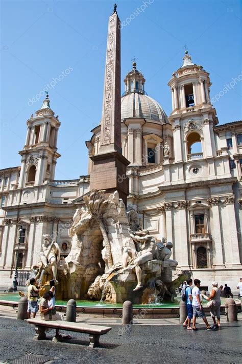 Fountain of the four Rivers with Egyptian obelisk on Piazza Navona in Rome. Italy. – Stock ...