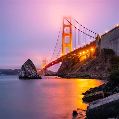 Golden Gate Bridge Wallpaper 4K, San Francisco, Sunset, Lights