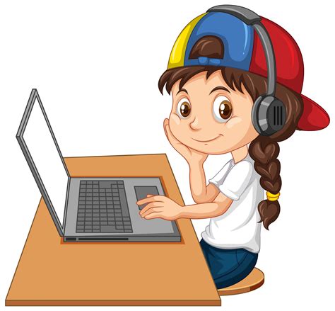 A girl with laptop on the table on white background 1520239 Vector Art at Vecteezy