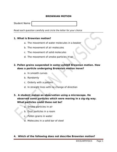 BROWNIAN MOTION | Teaching Resources