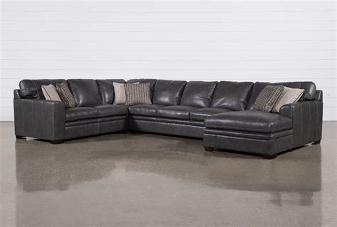 Greer Dark Grey Leather 4 Piece 166" Modular U-Shaped Sectional With Right Arm Facing Chaise ...