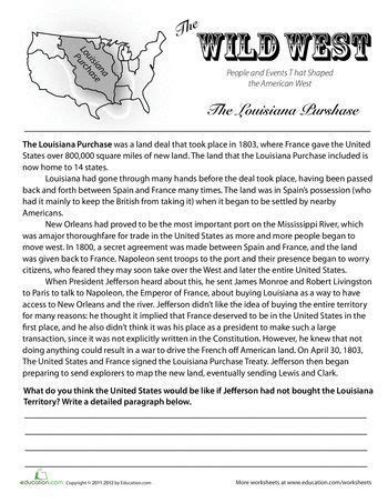 History of the Louisiana Purchase | Worksheet | Education.com | Social studies worksheets ...