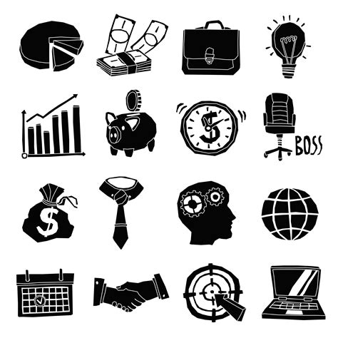 Business Icons Black And White Set 463086 Vector Art at Vecteezy