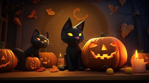 Halloween Wallpaper Images Of Cats And Pumpkins Background, 3d Illustration Of Happy Halloween ...