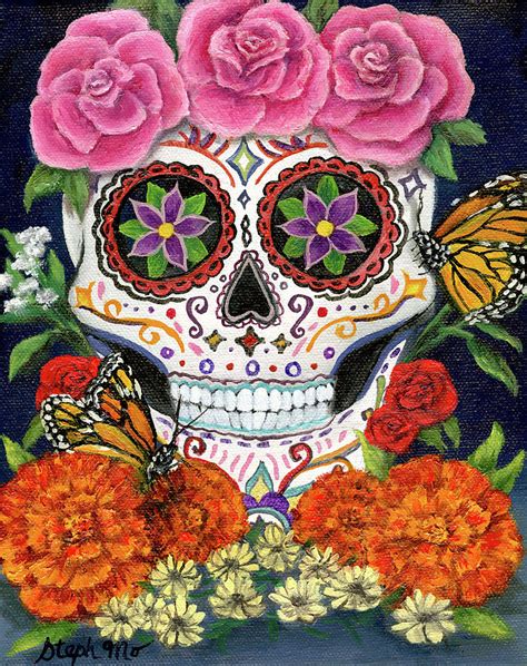 Flower Crown Sugar Skull Painting by Steph Moraca - Fine Art America