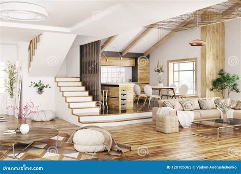 Interior of Modern House 3d Rendering Stock Illustration - Illustration of plant, beige: 120105362