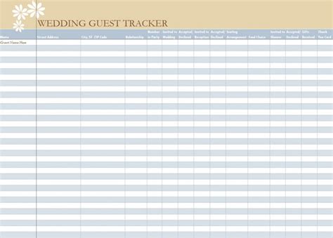 Wedding Guest List Spreadsheet | Wedding Guest List Worksheet