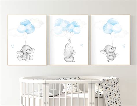 Blue nursery decor elephant nursery wall art nursery decor | Etsy