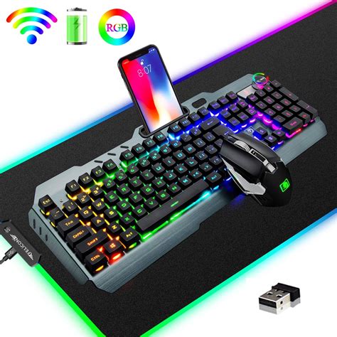 Wireless Gaming Keyboard and Mouse Combo, 16 Kinds RGB LED Backlit Rechargeable PC Gaming ...