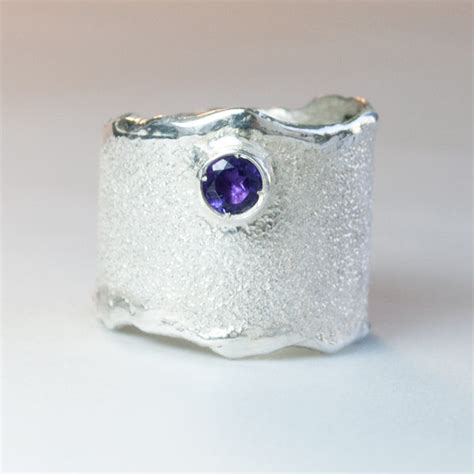 Amethyst Silver ring, Amethyst Solitaire ring wide silver rough ring – Handmade with Love ...