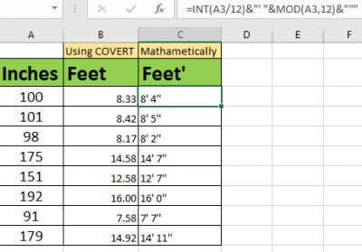 How to Inches to Feet in Excel