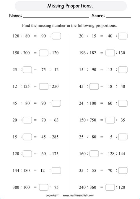 Analyze The Proportions And Fill In The Missing Numbers Grade 6 | Worksheets Samples