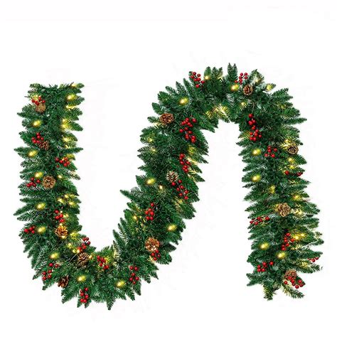 10FT Christmas Garland with 50 LED Lights - Pre-lit Outdoor Xmas Garland - Battery Powered ...