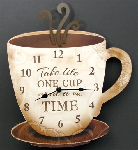 Coffee Cup Wall Clock Wooden Kitchen & Coffee Bar Decor 15" x 13" | Coffee kitchen, Coffee theme ...