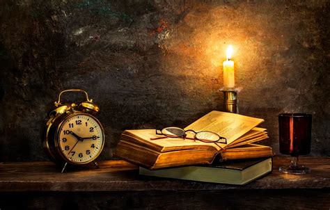 Wallpaper watch, candle, old books, Time to turn in images for desktop, section стиль - download