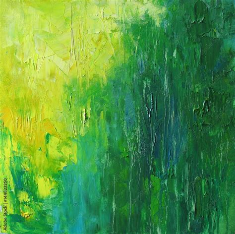 Abstract art background in green and yellow, original oil painting on canvas Stock Illustration ...