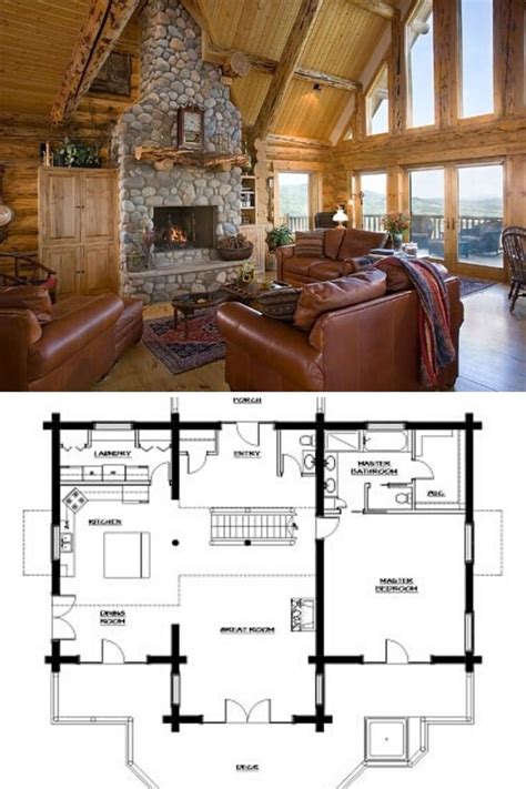 4-Bedroom Two-Story Goode Log Home with an Expansive Front Deck (Floor Plan) | Cabin house plans ...