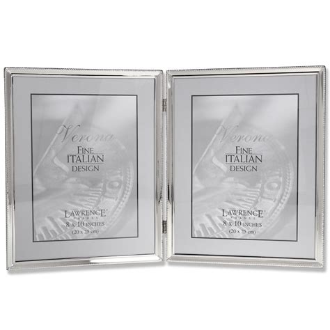 Lawrence Frames Polished Silver Plate 8x10 Hinged Double Picture Frame - Bead Border Design ...