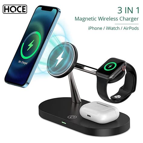 HOCE 3 in 1 Magnetic Wireless Chargers 15W Fast Charging Station for Magsafe iPhone 12 13 14 15 ...