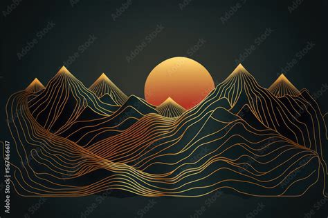 Mountain line art background, luxury gold wallpaper design for cover background Stock ...