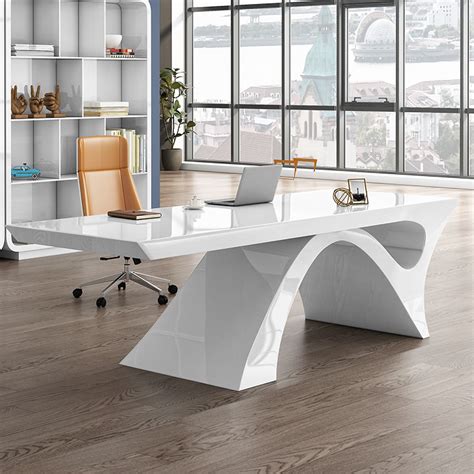 55" White Office Desk Rectangular Modern Computer Desk MDF