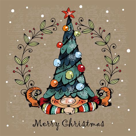 Merry Christmas greeting card. Cute Christmas gnome with gifts in Vector. 30248215 Vector Art at ...