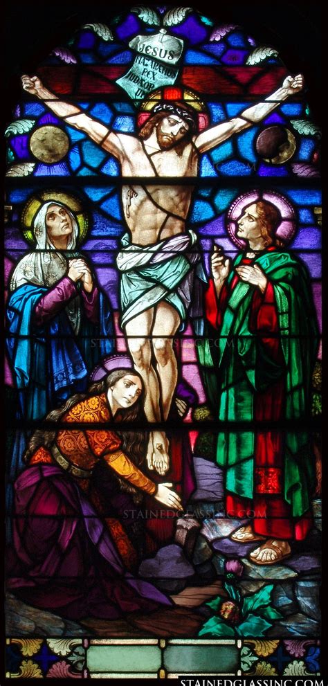 "The Crucifixion of Jesus Christ" Religious Stained Glass Window