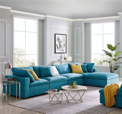 Kolton Down Filled Overstuffed 5 Piece Sectional Sofa Set WL-04544-MW | Living room lounge, Teal ...