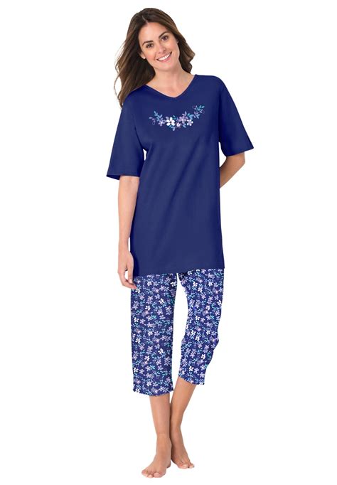 Dreams & Co. - Dreams & Co. Women's Plus Size 2-Piece Capri Pj Set Pajamas - 6X, Evening Blue ...