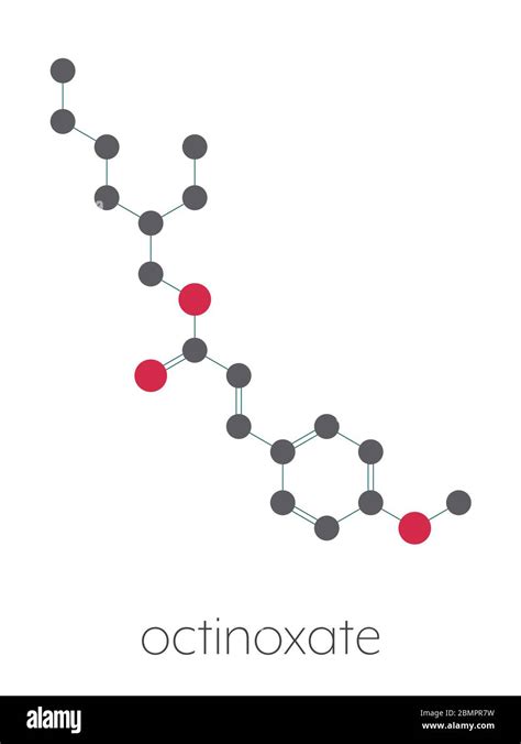 Octyl methoxycinnamate (octinoxate) sunscreen molecule. Stylized skeletal formula (chemical ...