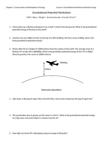 Gravitational Potential Energy Worksheet with Answers | Teaching Resources