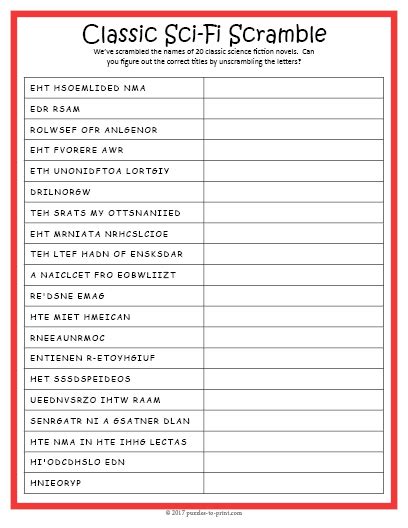 Science Fiction Novels Word Scramble