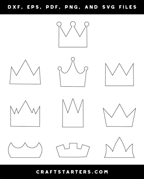 Simple Crown Outline Patterns: DFX, EPS, PDF, PNG, and SVG Cut Files