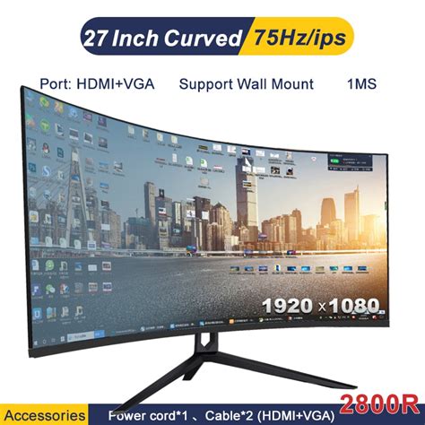 Expose PC gaming Monitor 27 inch curved monitor 24 desktop ips White computer Frameless 75hz ...