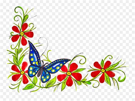 Flower Butterfly Border Design Clipart (#5771144) - PinClipart