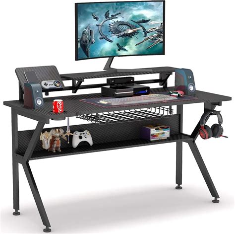 Amazon.com: Tribesigns Ergonomic Gaming Desk with Monitor Stand, 47 inch K-Shaped Computer PC ...