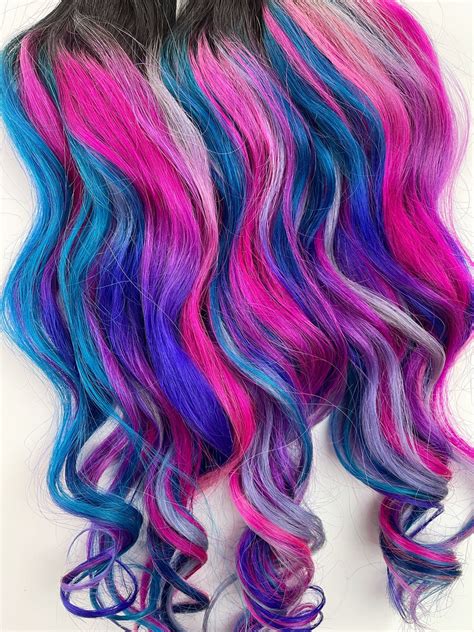 Purple, Blue and Pink Balayage Ombre Hair Extensions, Pink Ombre Hair, Hair Wefts, Human Hair ...