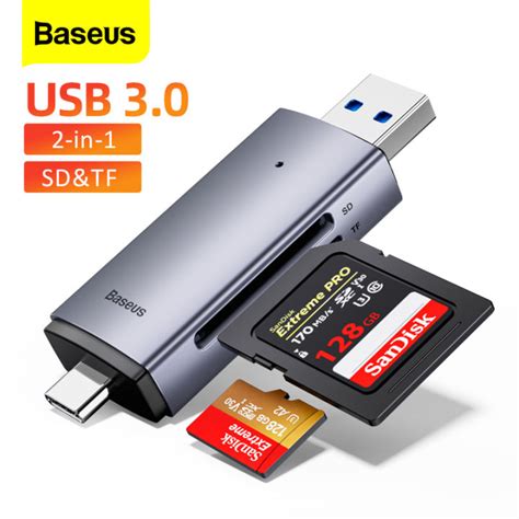 Baseus Card Reader USB 3.0 Type C to Micro SD TF Memory Card Reader 2 in 1 For PC Laptop ...