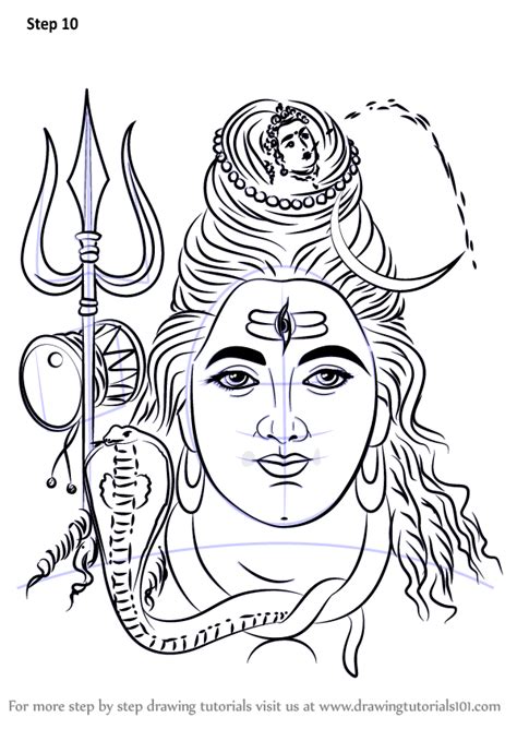 Learn How to Draw Lord Shiva Face (Hinduism) Step by Step : Drawing Tutorials Outline Drawings ...