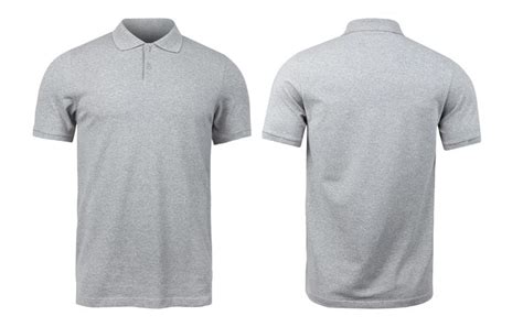 Grey polo shirts mockup front and back used as design template, isolated on white background ...