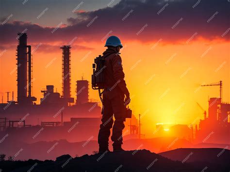 Premium AI Image | silhouette of a construction worker at sunset