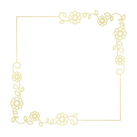 Gold floral square frame. Elegant line border, leaves and flowers, wedding invitation and cards ...