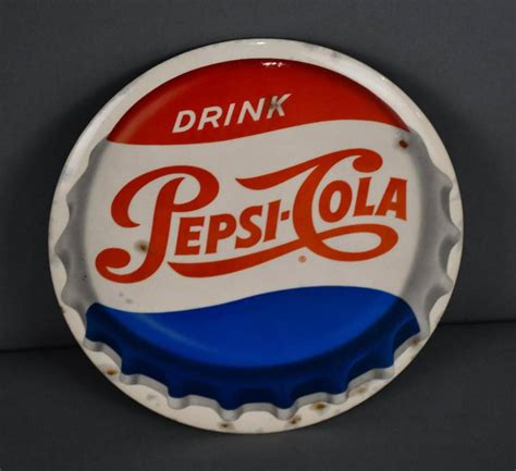 Drink Pepsi-cola Bottle Cap Logo Celluloid Sign Auction