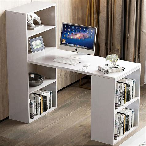 FoxHunter Multifunction Computer Desk 2 Large Shelves Home Office CD08 White | eBay